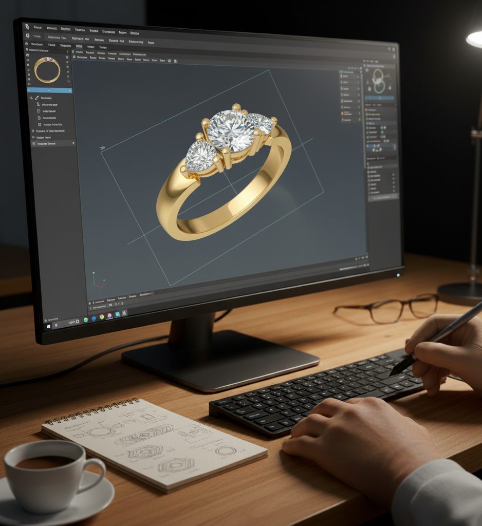 A ring modelled in 3D CAD before it is built