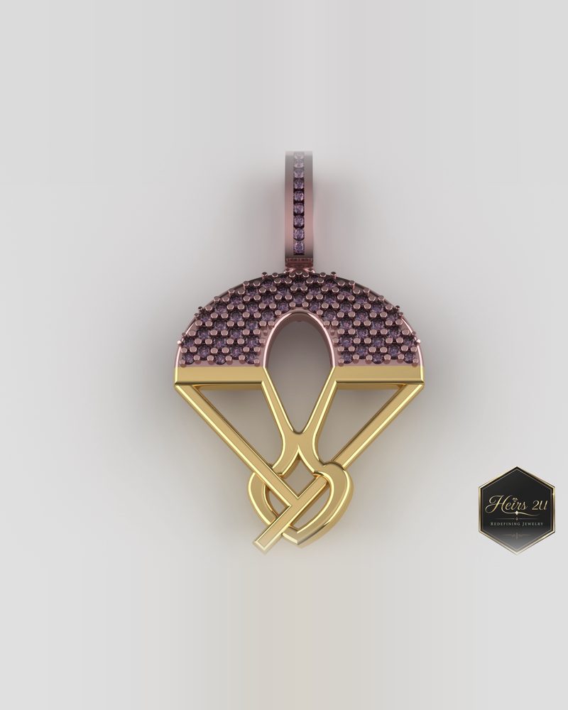 Never Broken Heart pendant — a pink pavé dome above yellow gold interlaced loops on a rose gold bail