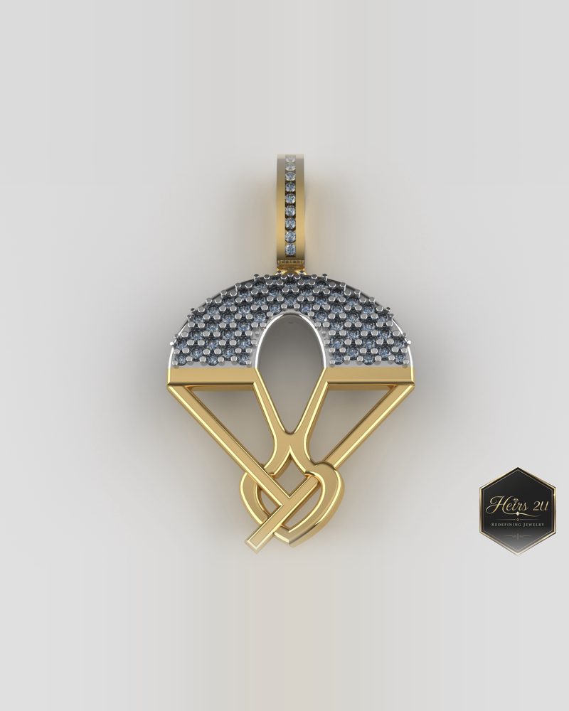 Never Broken Heart pendant — a white pavé dome above yellow gold interlaced loops